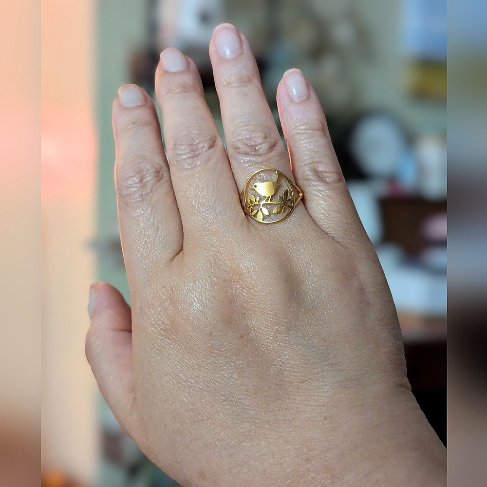 Bird on a Branch Gold Ring